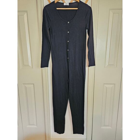 t.La by Anthropologie Henley Jumpsuit XS – Black Cotton Long Sleeve One Piece - Picture 1 of 5